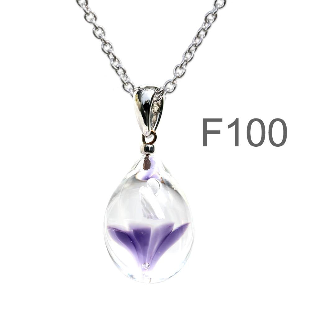 パープル色のお花が入った ガラスの遺骨ペンダント