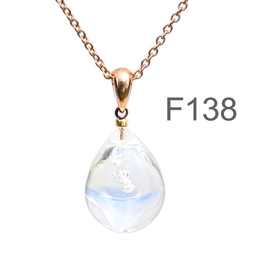 薄紺半透明白色のお花が入った ガラスの遺骨ペンダント