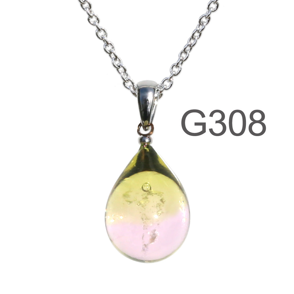 黄緑超薄ピンク色のグラデーションが美しい ガラスの遺骨ペンダント